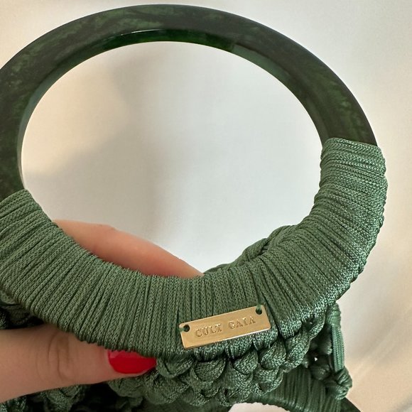 Cult Gaia Malachite Tassel Clutch Bag Acrylic Handle Crochet Macrame-style Green - Picture 2 of 9